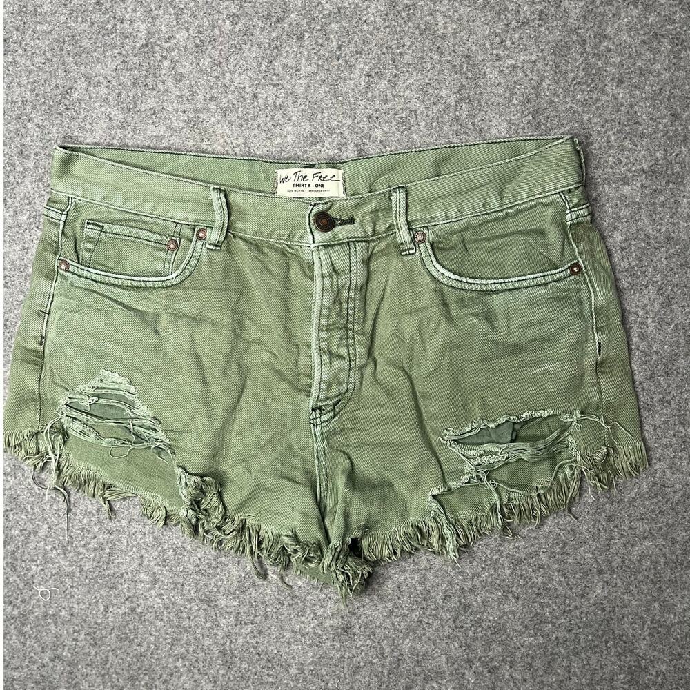 We The Free Olive Green Frayed Denim Shorts Size 31 NWOT